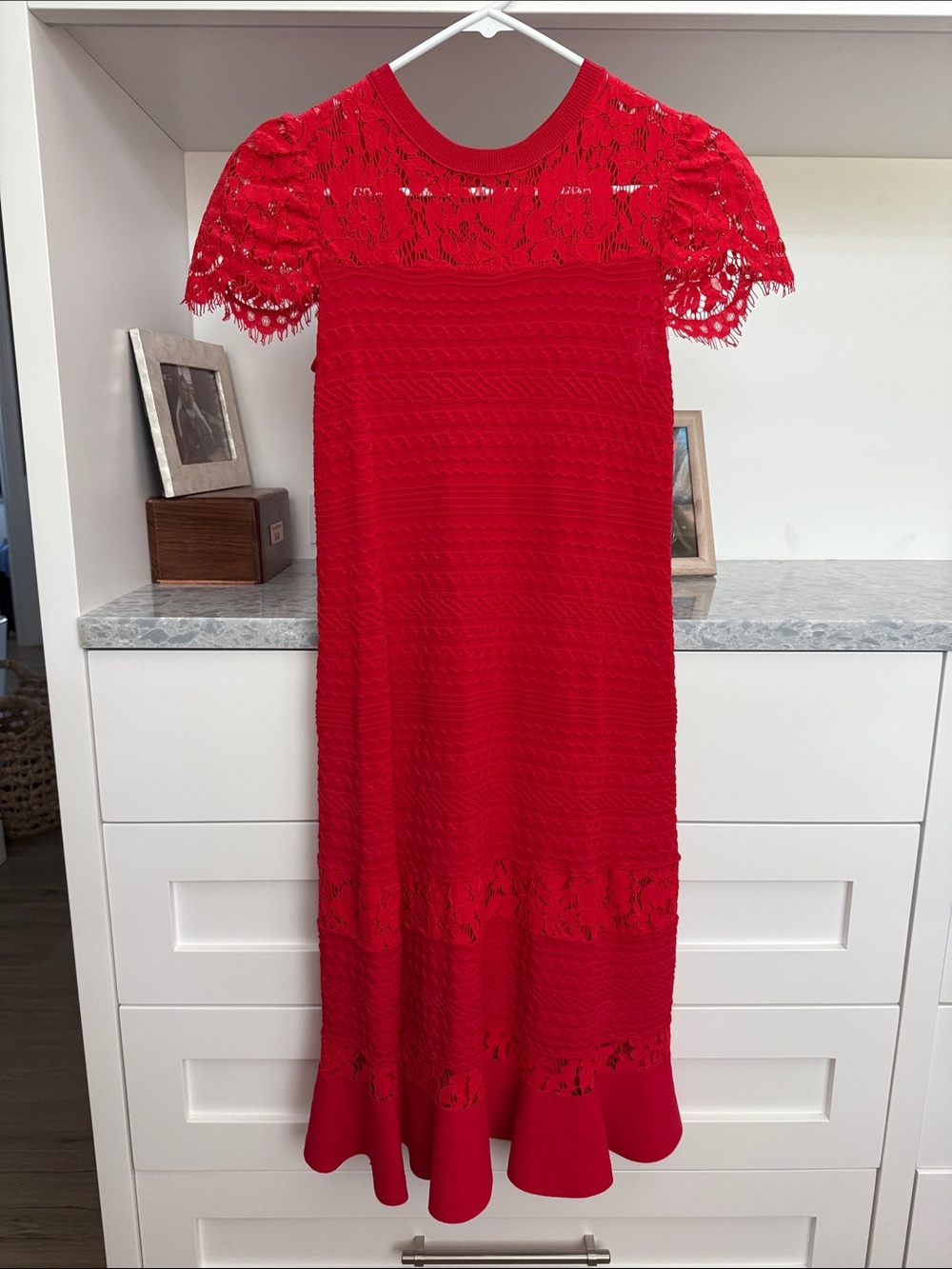 Boutique Red Lace Knit Short-Sleeve Mini Dress - Women's